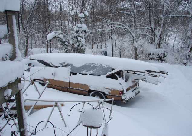 jig frame parts buried in snow